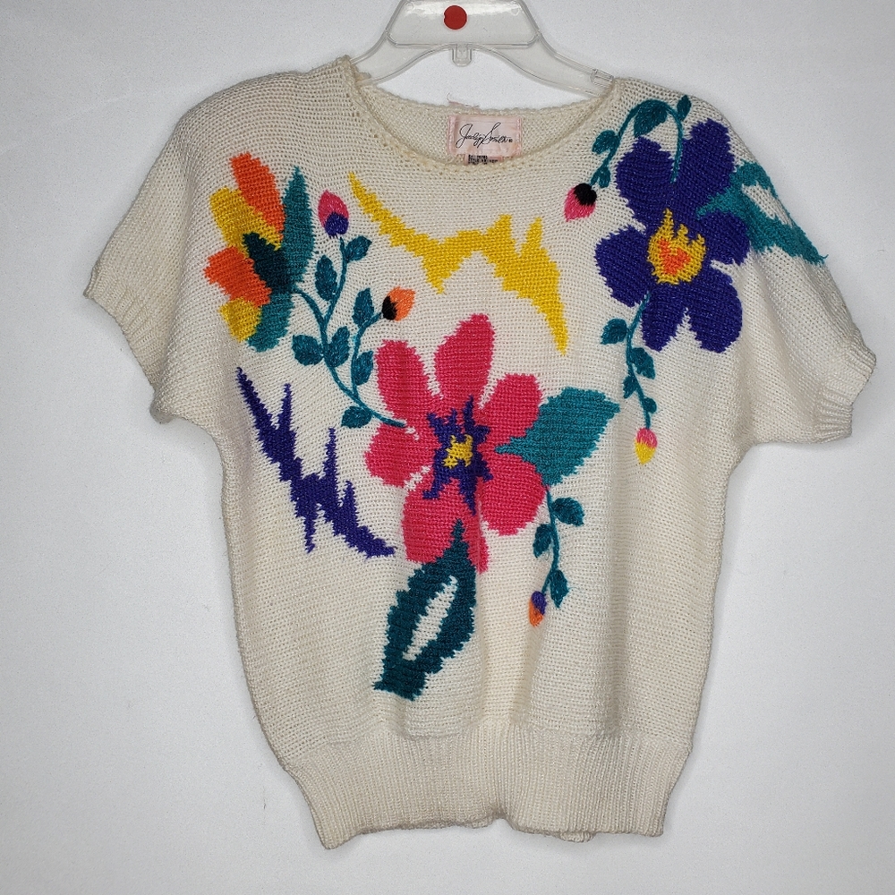 Vintage Jaclyn Smith Sweater Floral Womens M Short Sleeve Top